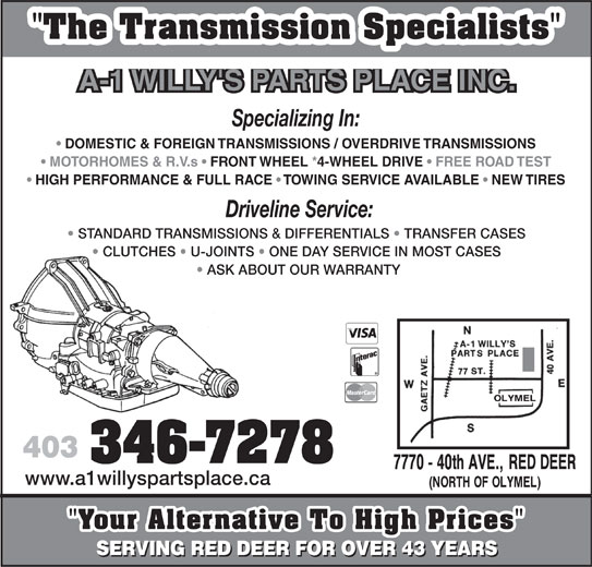 A1 Willy's Parts Place Inc Red Deer, AB 7770 40 Ave Canpages