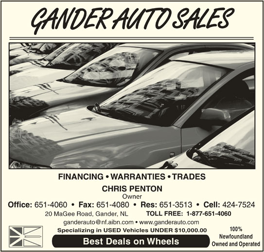 Gander Auto Sales Opening Hours 20 Magee Rd, Gander, NL