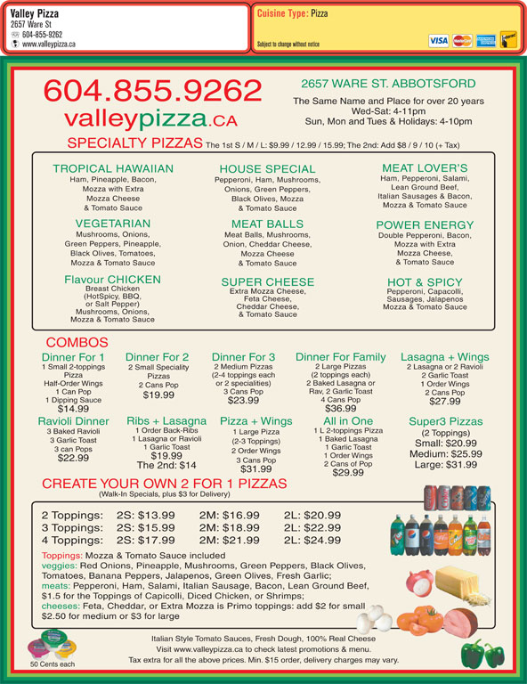 Valley Pizza Menu & Prices 2657 Ware St, Abbotsford, BC