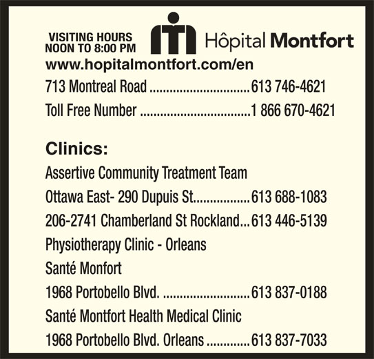 Montfort Hospital Opening Hours 713 Montreal Rd, Ottawa, ON