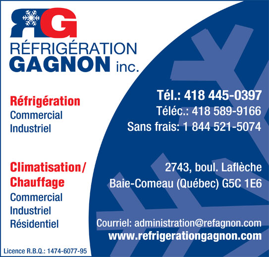 Réfrigération Gagnon Inc Horaire d'ouverture 2743, boul Laflèche
